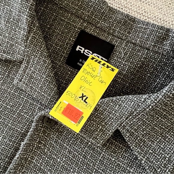 RSQ Button Down Shirt XL Olive / Gray Textured Short Sleeve Collared Top NWT - Picture 6 of 6
